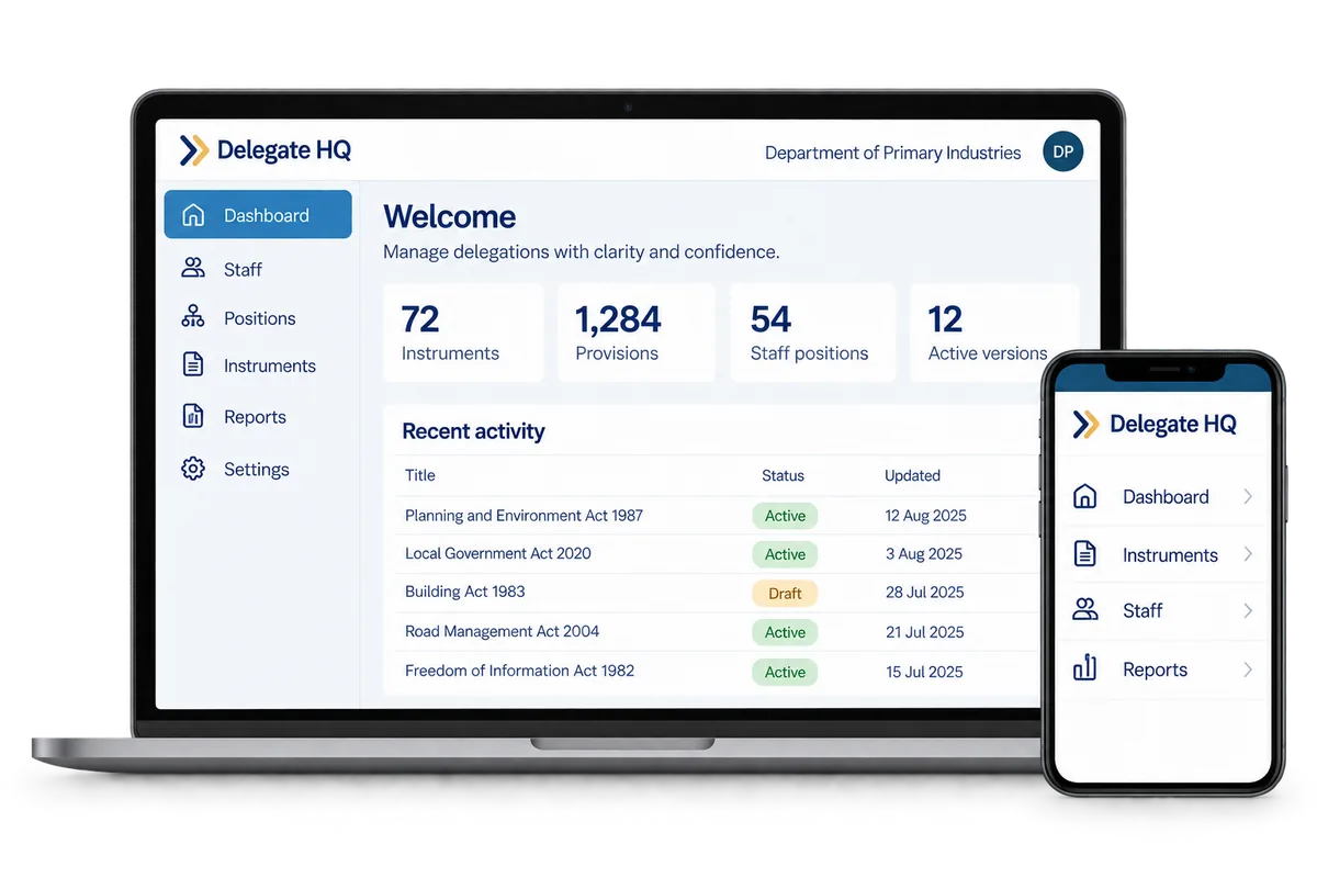 Delegate HQ dashboard shown on a laptop